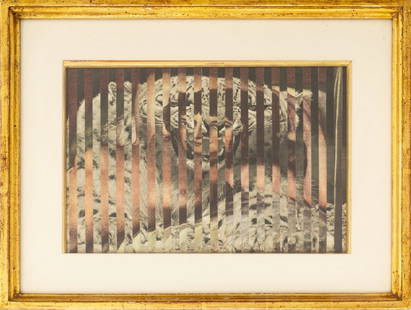 Jiri Kolar Nude Woman & Tiger Photo Collage, 1959: Jiri Kolar (Czech, 1914-2002), Nude Woman and White Tiger, Photo Collage in Colors, 1959, signed "JK" and dated lower right, Kunsthaus Zurich, Switzerland and Galerie Stefan Roepke, Koln, Germany