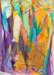 Gabriela Tolomei "Esfinges" Acrylic & Ink, 2015: Gabriela Tolomei (Argentine, b. 1962), "Esfinges" [Sphinxes], Acrylic and Ink on Canvas, 2015, signed and dated lower left, signed, titled, and dated to verso, together with certificate of