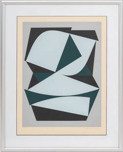 Victor Vasarely "Yllam" Screenprint, ca. 1950: Victor Vasarely (Hungarian/French, 1906-1997), "Yllam", Screenprint in Colors, circa 1950, numbered edition "190/200" lower left, signed in pencil lower right, silver-tone frame. Image: 20" H x 15" W;