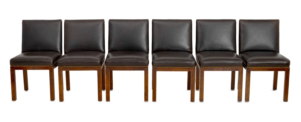 John Widdicomb Brown Leather Dining Chairs, 6 (1 of 6)