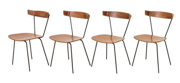 Paul McCobb Style Walnut Dining Chairs, 4