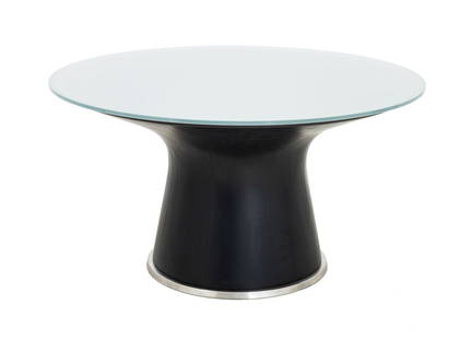 Patrick Jouin for Cassina "Le Beau" Dining Table: Patrick Jouin for Cassina "Le Beau" Dining Table, circular opaque glass top over leather covered base. 30" H x 55" Diameter. Provenance: From a Vintage Collection of Italian Designer Furniture Samples