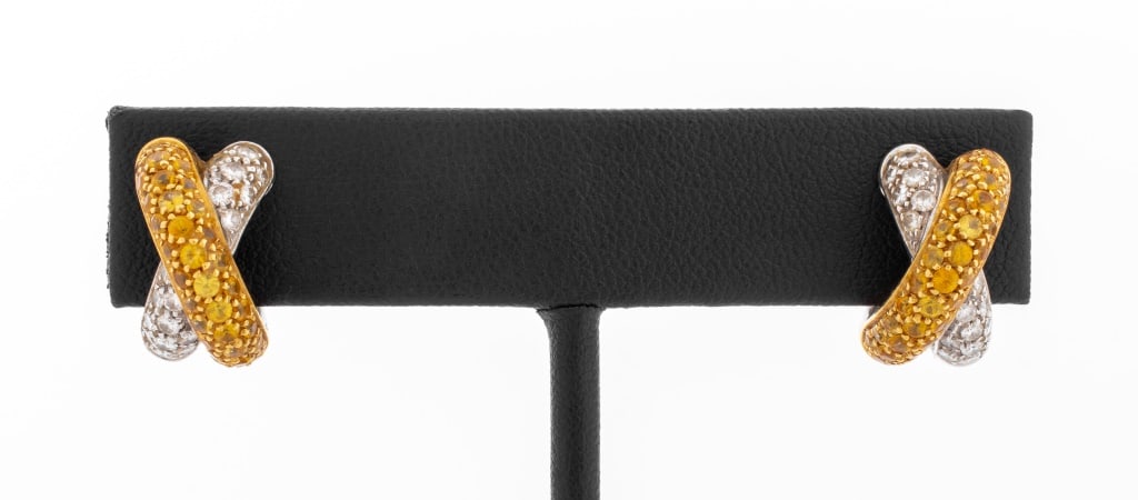 Italian 18K Gold Diamond Yellow Sapphire Earrings (1 of 7)