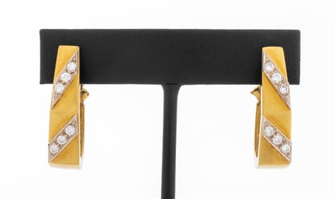 18K Yellow Gold Diamond Huggie Earrings