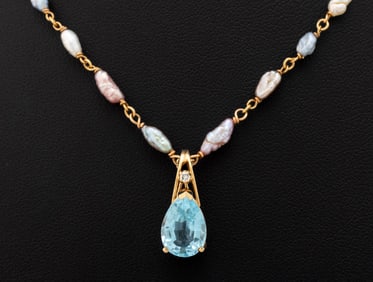 14K Gold Pearl Necklace & Topaz Diamond Enhancer