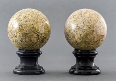 Grand Tour Style Polished Stone Spheres, Pair