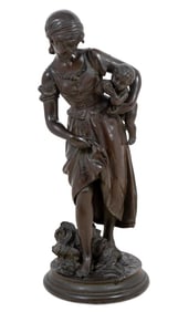 French School "Mother and Child" Bronze Sculpture
