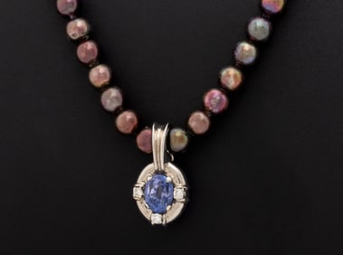 14K Pearl Necklace & Sapphire Diamond Enhancer