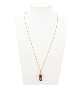14K Gold Rubellite Amethyst Pendant Necklace