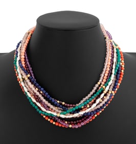 14K Ten-Strand Multicolored Gemstone Bead Necklace