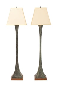 Stewart Ross James Verdigris Bronze Lamps, Pair