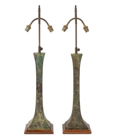 Stewart Ross James Verdigris Bronze Lamps, Pair