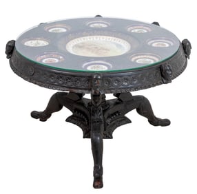Victorian Porcelain Mounted Carved Oak Table