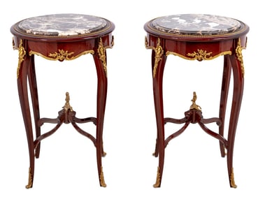 Louis XV Style Tulipwood and Marble Tables, Pair
