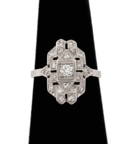 Art Deco Platinum Old Mine Diamond Handmade Ring