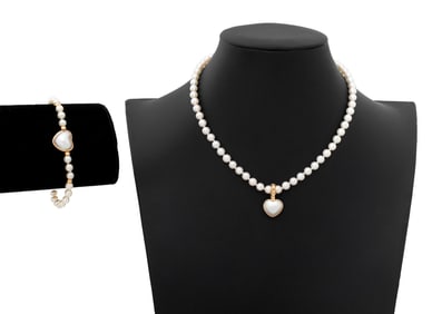 14K Cultured Pearl Mabe Pearl Diamond Ensemble