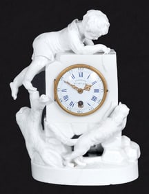 Napoleon III White Porcelain Figural Mantel Clock