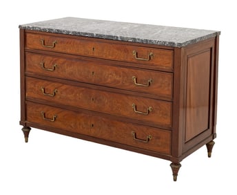 French Mahogany Fossil Marble Top Commode
