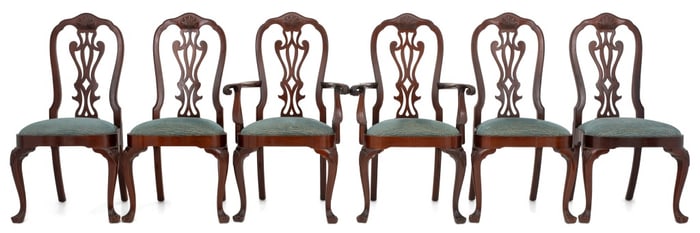 Chippendale Style Mahogany Dining Chairs, 6