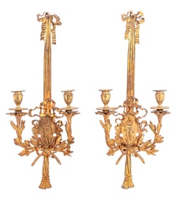 Louis XVI Style Gilt Metal Twin Light Appliques, 2