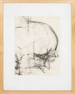 Robert O'Meara Abstract Expressionist Charcoal: Robert O'Meara (American, 1957-2024), Abstract Expressionist Composition, Charcoal on Paper, signed lower right, wood frame. Image: 13" H x 10" W; frame: 20.5" H x 16.5" W x 1.25" D. Provenance: From
