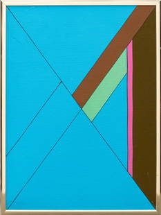 Kenneth Licht Geometric Acrylic on Canvas: Kenneth Licht (American, 1923-2016), Geometric Composition, Acrylic on Canvas, circa 1965, unsigned, Patrick Parrish Gallery label to verso, gold-tone metal frame. Image: 15.25" H x 11.25" W; frame: 1