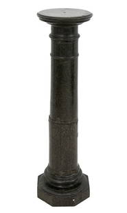 Victorian Green Serpentine Pedestal: Victorian Green Serpentine Pedestal, late 19th century, with a circular revolving top on a tapering lapeted column, on an octagonal plinth. 42.5" H x 12" W x 12" D. Keywords: Antique Furniture, Displa