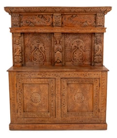 Tudor Style Carved Oak Sideboard
