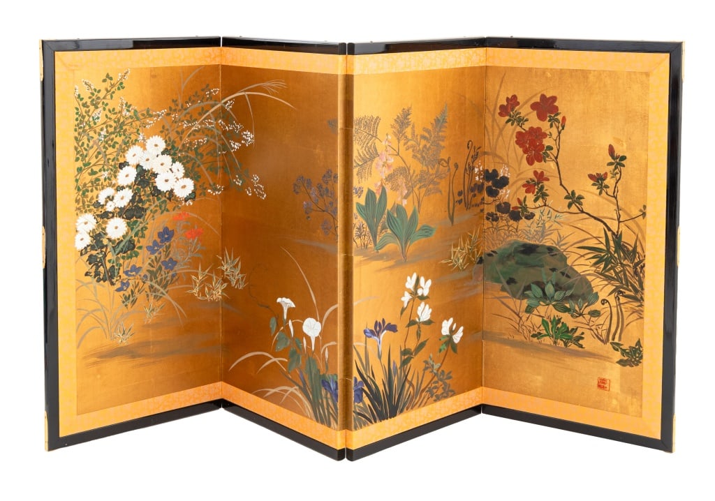 Japanese Floral Scene 4-Panel Byobu Screen (1 of 5)
