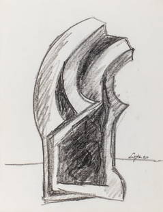 Seymour Lipton Sculpture Study Sketch, 1980: Seymour Lipton (American, 1903-1986), Abstract Expressionist Sculpture Study, Oil Crayon on Paper, 1980, signed and dated lower right, unframed. 11" H x 8.5? W. Provenance: From a Brooklyn