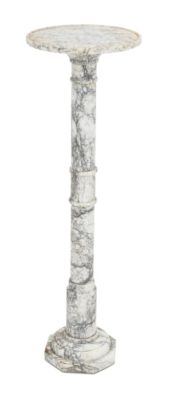 Neoclassical Grey Veined White Alabaster Pedestal (1 of 4)