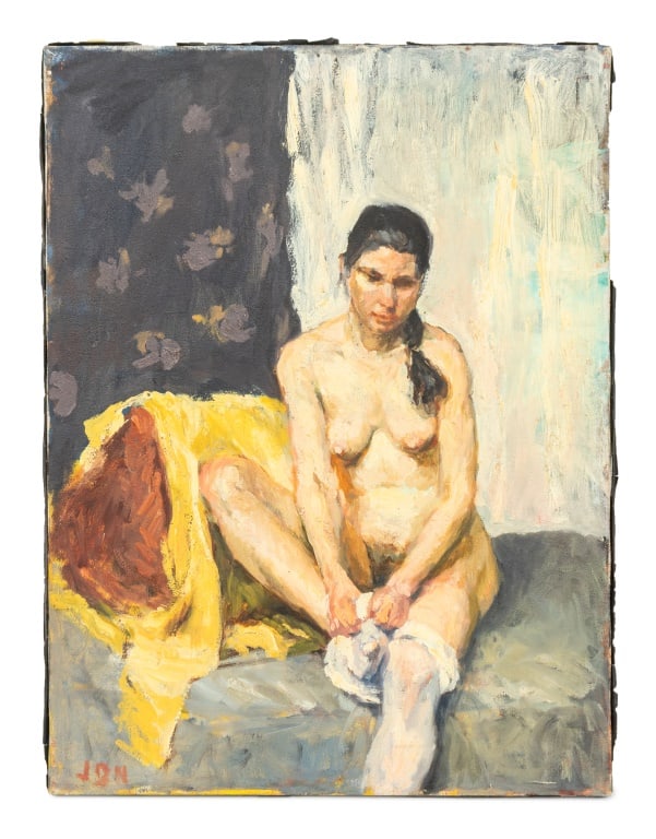 Joel Nichols "Nancy" Oil on Canvas, 1979: Joel B. Nichols (American, XX), "Nancy", Oil on Canvas, 1979-80, initialed lower left, two Art Students League of New York labels to reverse, unframed. 24" H x 18" W. Provenance: From the Allen Tucker