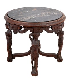 Renaissance Revival Walnut and Marble Low Table