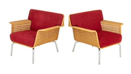 Varaschin Woven Wicker Armchairs, Pair