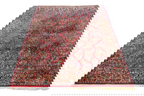 Persian Sarouk Carpet, 11' 10" x 9' 1": Persian Sarouk Carpet, with repeating floral pattern on red ground. 11' 10" L x 9' 1" W. Provenance: From a New York City Collection. Keywords: Area Rugs, Floor covering, Textile, Wool, Interior desig