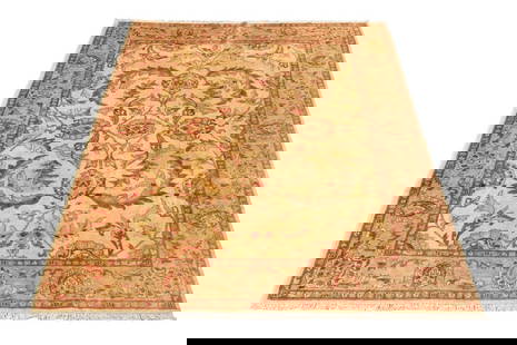 Peshawar Beige Wool Carpet, 10.25' x 8' 2": Peshawar Beige Wool Carpet, with pink and green floral motif. 10.25' x 8' 2" W. Provenance: From a Greenwich, Connecticut Collection. Keywords: Rug, Floor covering, Textile, Pakistan, Foliate,