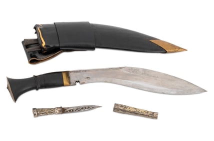 Indian Gurkha Kukri Knife and Silver-Tone Knife, 2