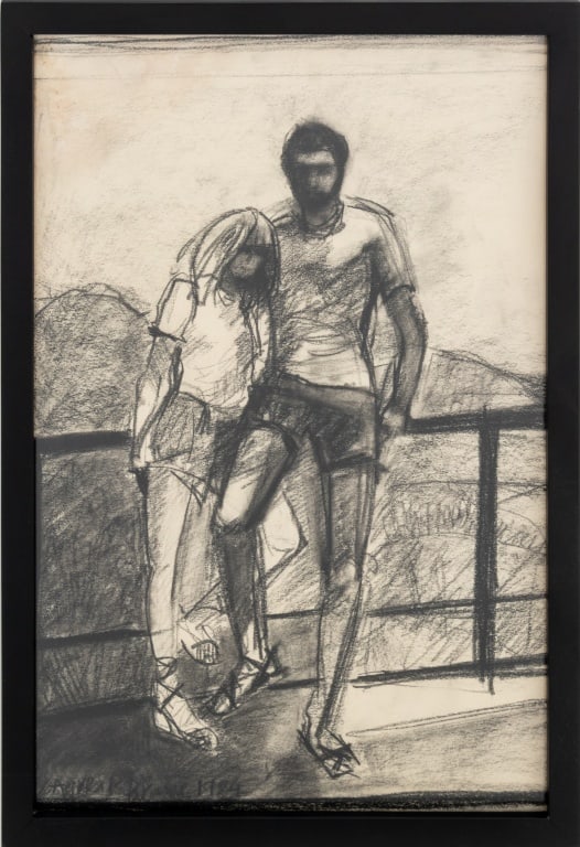Agnes Preston-Brame Portrait of a Couple Charcoal: Agnes Preston-Brame (Hungarian/American, XX-XXI), Portrait of a Couple, Charcoal on Paper, 1984, signed and dated lower left, ebonized wood frame. Image: 11.75" H x 7.75" W; frame: 12.75" H x 8.75" W 