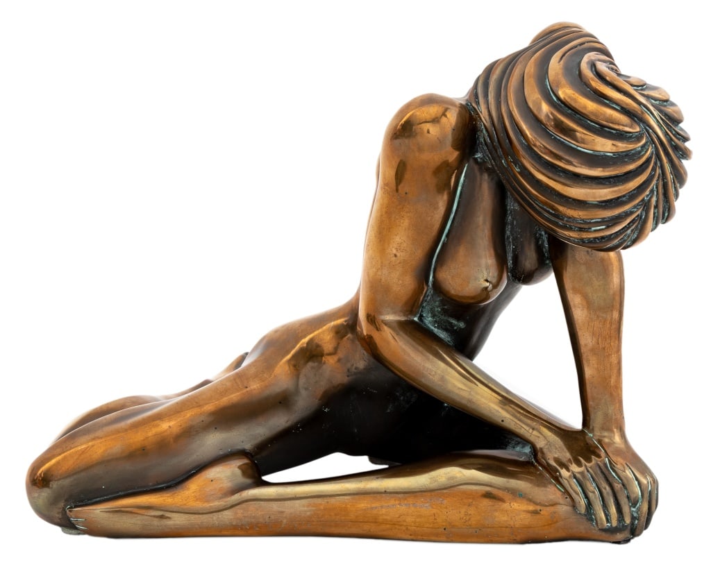 Tom Bennett "Serenity" Bronze Sculpture, 1982: Tom Bennett (American, 1928-2016) "Serenity" Bronze Sculpture, 1982, signed, dated, and numbered edition "31/100" to proper right foot. 11" H x 12" W x 15.5" D. Provenance: From a Fifth Avenue Collect