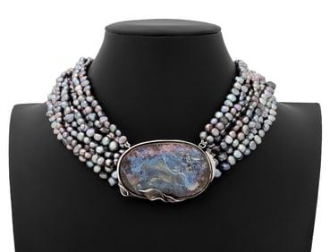 925 Boulder Opal Pearl Pendant Necklace