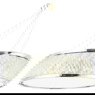 Mid-Century Chrome and Glass Ceiling Fixture Light: Mid-Century Modern Chrome and Glass Ceiling Fixture Light, circa 1970, apparently unmarked. 5.5" H x 17.5" Diameter. Provenance: From a New York City Collection. Keywords: Lighting, Hanging light, Pen