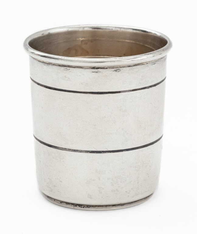 L.G. Balfour & Co. Cat & Key Sterling Silver Cup: L.G. Balfour Company Cat and Key Motif Sterling Silver Julep Cup, with gold-washed interior, marked "L.G. Balfour Co. / Attelboro, Mass / Sterling" to underside. Weight: 1.70 ozt.; 2" H x 2" Diameter.