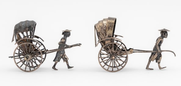 Chinese Export Silver Rickshaw Figures, 2