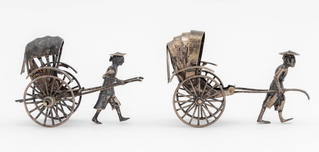 Chinese Export Silver Rickshaw Figures, 2