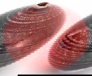 Vivika & Otto Heino Red Glazed Porcelain Weed Pot: Vivika and Otto Heino (American, 1910-1995; 1915-2009) Red Glazed Porcelain Weed Pot, with incised "Vivika + Otto" to underside. 4" H x 4.75" Diameter. Provenance: From 333 East 75th Street Estate. Ke