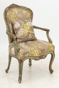 Louis XV Style Gilt & Green Painted Fauteuil