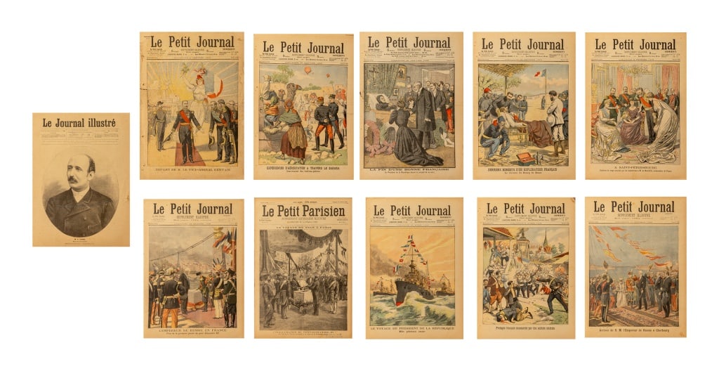"Le Petit Parisien" Newspapers, 11: Collection of Eleven "Le Petit Parisien" Newspapers, 1890s, including: (2) featuring "L'Emperereur de Russie" on the cover. Each approx: 16.5" H x 12" W. Provenance: From a New York City Collection. K