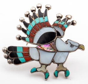 Native American Zuni Silver Turquoise Pin Pendant