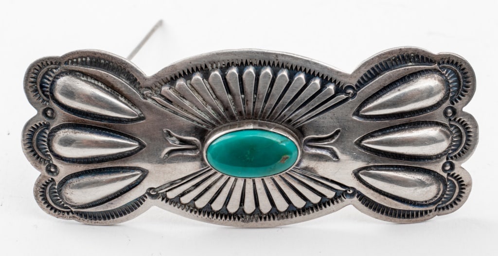 Navajo Dine Sterling Silver Turquoise Brooch (1 of 7)