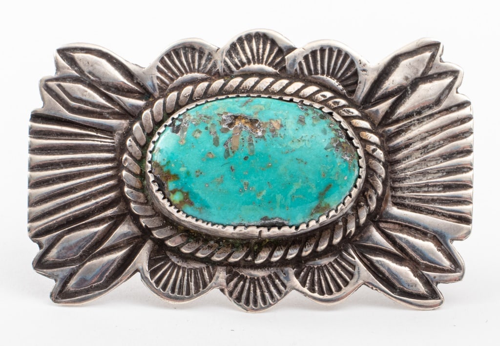 Navajo Dine Sterling Silver Turquoise Brooch (1 of 5)